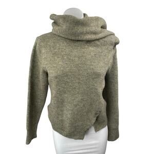 MNG Mango Women's Green Wool Rib Knit Scarf Neck Long Sleeve Sweater Top Size S